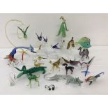 A collection of vintage clear and coloured glass animal ornaments.