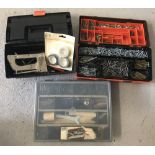 2 tool boxes and 1 case containing assorted tools and screws.