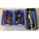 3 tubs of assorted tools and accessories .