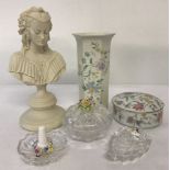 A small collection of assorted ceramics and glass items.