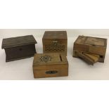 3 small wooden trinket boxes together with a novelty cigarette box with Highland Terrier decoration.