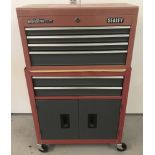 A modern Sealey American Pro two sectional tool chest on wheels.