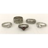 5 ladies silver dress rings to include stone set.