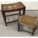 2 vintage wooden framed string topped stools.