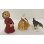 3 small ceramic figurines. Royal Doulton "Fragrance" HN3220 together with 2 Goebels figures (1 a/f).