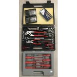 3 modern cased screwdrivers sets together with a cased mixed tool set.