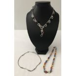 3 costume jewellery necklaces to include modern design square coloured glass beads.