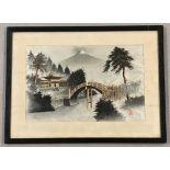 A framed and glazed Japanese embroidered silk thread picture.