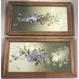 A pair of oak framed oil on board paintings of floral swags. Signed H. Clayton & dated 1907.