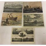 5 war time naval postcards depicting German Submarines.