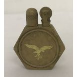 WW2 Style Luftwaffe windproof petrol lighter. Hexagonal shape with printed logo.