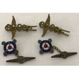 A pair of RAF Medical Corps brass lapel badges together with a pair of enamelled cufflinks.