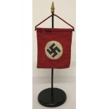 WW2 Style German N.S.D.A.P Desk Top Banner with wooden stand. Marked 1942