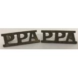 WW2 style P.P.A (Popski’s Private Army) brass shoulder titles.