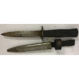 WW1 Style Imperial German “Nahkampmesser” Trench Fighting Knife. In metal sheath with leather strap.