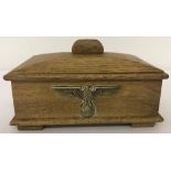 WW2 Style wooden Keepsake Box with metal Nazi Eagle badge to front.