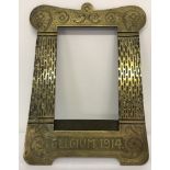 A WWI trench art photo frame engraved Belgium, 1914.