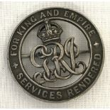 WWI British silver "For King & Empire Services Rendered" wound pin back badge.