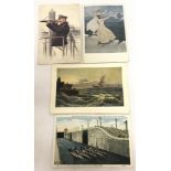 4 Vintage Postcards depicting Military Submarines.