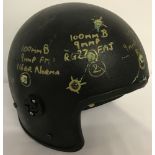 A Northern Ireland police service riot helmet used for ballistics testing.