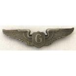 WW2 Style White Metal US Glider Pilots wings pin-back badge.