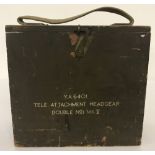 WW2 Style wooden box for No 1 Mk V head gear with brass catch and canvas handle.