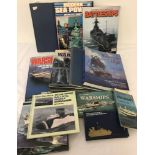 A collection of books relating to ships, Submarines, Hovercraft and Carriers.