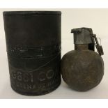 Boxed Vietnam War Style M67 “Baseball” Grenade & container. Inert.