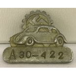 WW2 Style Volkswagen Factory Workers ID Lapel Badge.