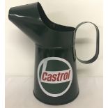 A 4 litre Castrol oil jug. Painted green with white and red logo.