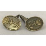 A pair of vintage Dutch Royal Naval silver cufflinks.