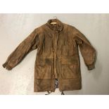 A vintage brown leather men's duffle coat by Real Leather 2000AD.