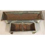 2 vintage galvanised feeding toughs.