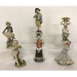 A collection of 6 antique and vintage, continental ceramic figurines.