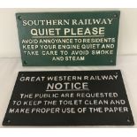 2 cast iron Railway wall signs.