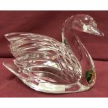 A Waterford crystal swan. Marked to base and with Waterford Crystal label to front.