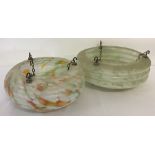 2 vintage coloured glass mottled effect fly catcher lampshades.