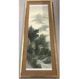 A large framed and glazed hand painted Chinese silk panel.