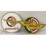 2 painted cast iron wall hanging Ducati, Meccanica Bologna, plaques.