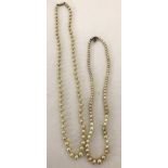 Two single strands of faux pearls, one with a 9ct gold clasp.