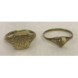 2 vintage 9ct gold signet rings.