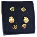 3 pairs of 9ct gold and gem set stud earrings.