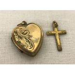 A rolled gold heart shaped locket with engraved detail to front.