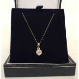 A .25ct diamond cluster pendant set in 9ct gold on a 9ct gold 18" fine curb chain.