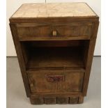 A French Art Deco, marble topped, wooden wash stand/pot cupboard.