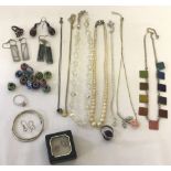 A collection of vintage and modern costume and silver jewellery.