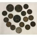 A small collection of antique British coins.