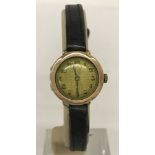 A 1930's 9ct gold cased ladies wristwatch by Tavannes, on original leather strap. .