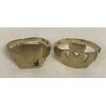 2 9ct gold men's signet rings for scrap.