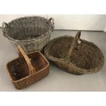 3 wicker and willow baskets.